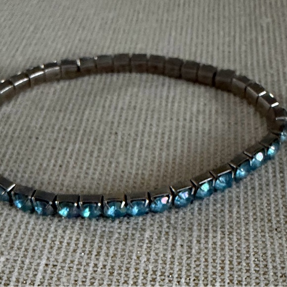 Three Crystal-Embellished Stretch Bangle Bracelet - Blue, Gray, Brown - Picture 2 of 10